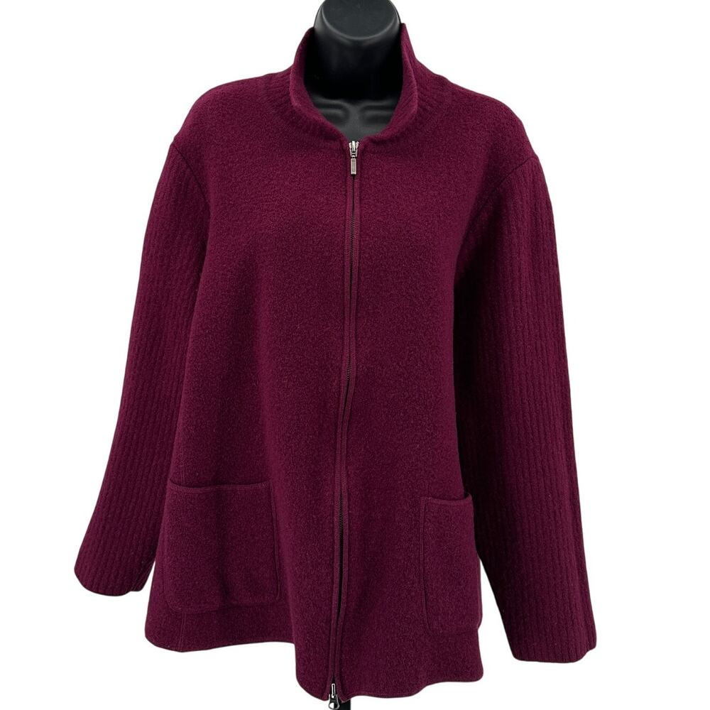 Lands' End Sweater Shacket WMNS Plus Size 22W Burgundy Zip Up Wool Jacket Warm
